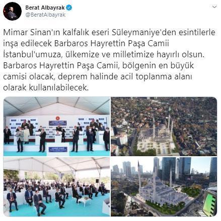 Bakan Albayrak: Barbaros Hayrettin Paşa bölgenin en büyük camisi olacak