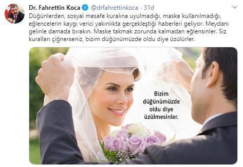 Sağlık Bakanı Koca, düğünlerde maske ve sosyal mesafe uyarısında  bulundu