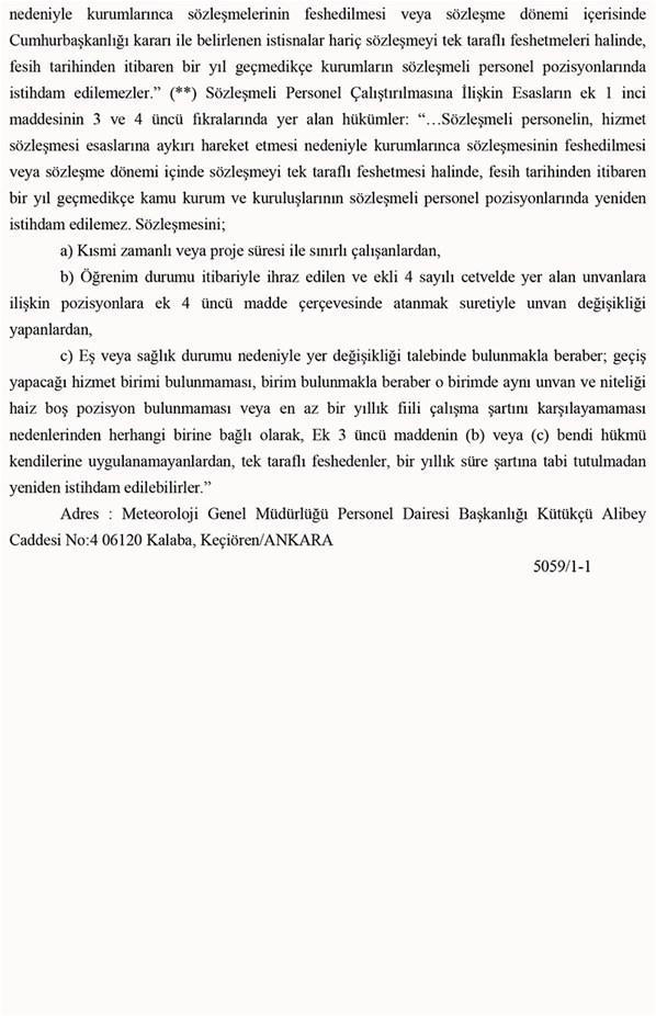 Meteoroloji Genel Müdürlüğü 8 ilde sözleşmeli personel alıyor Kılavuz yayınlandı Başvurular nasıl yapılır