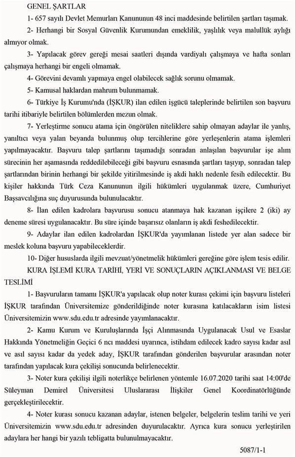 Süleyman Demirel Üniversitesi (SDÜ) İŞKUR aracılığıyla 70 sürekli işçi alıyor