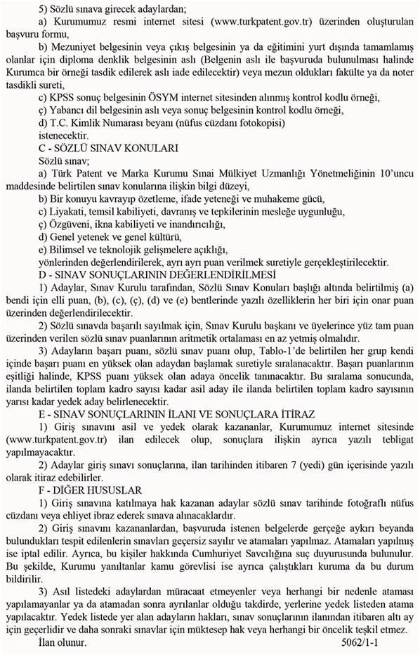 Türk Patent ve Marka Kurumu 120 personel alıyor Türk Patent ve Marka Kurumu personel alımı başvuru şartları