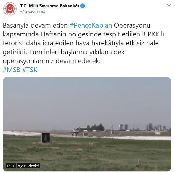 3 PKKlı terörist hava harekatıyla etkisiz hale getirildi