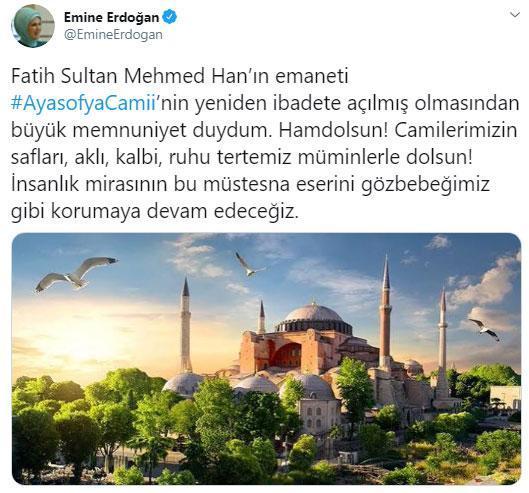 Emine Erdoğandan Ayasofya paylaşımı
