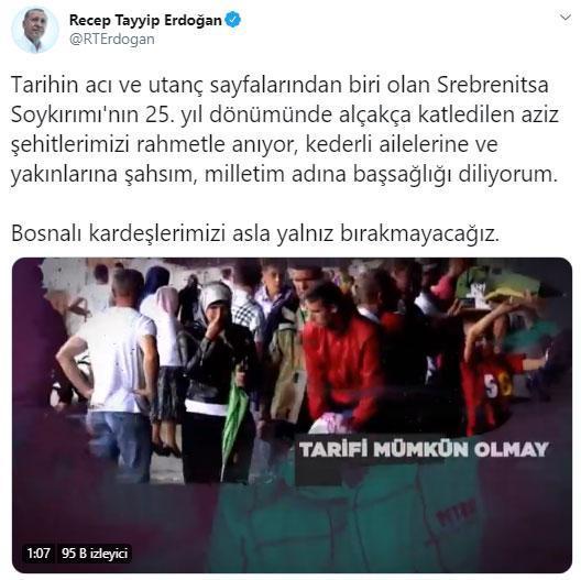 Cumhurbaşkanı Erdoğandan Srebrenitsa paylaşımı