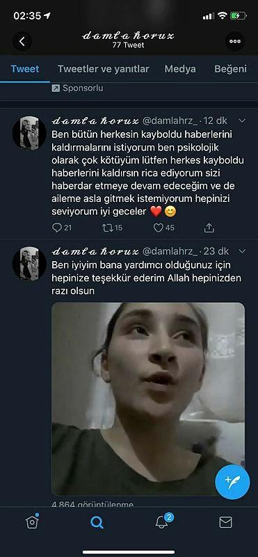 Damla Horuz bulundu mu Twitter hesabından mesaj paylaştı Damla Horuz kayıp mı