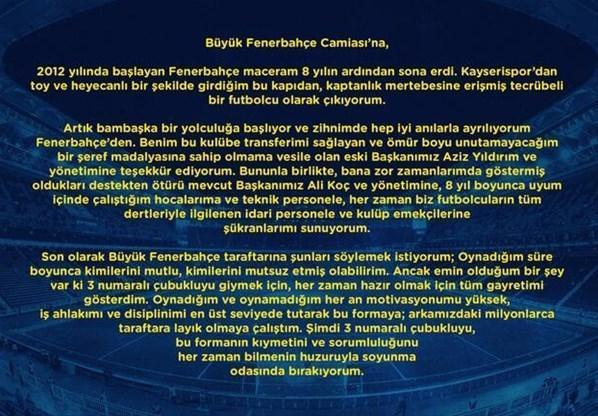 Hasan Ali Kaldırım Fenerbahçeye veda etti