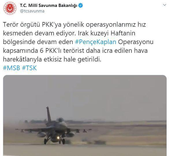 Haftaninde 6 PKKlı terörist hava harekatlarıyla etkisiz hale getirildi