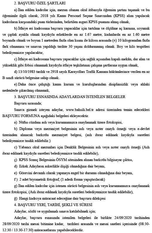 KPSS en az 60 puanla memur alımı Kırıkkale Bahşılı Belediyesi memur alıyor Başvurular nasıl yapılır