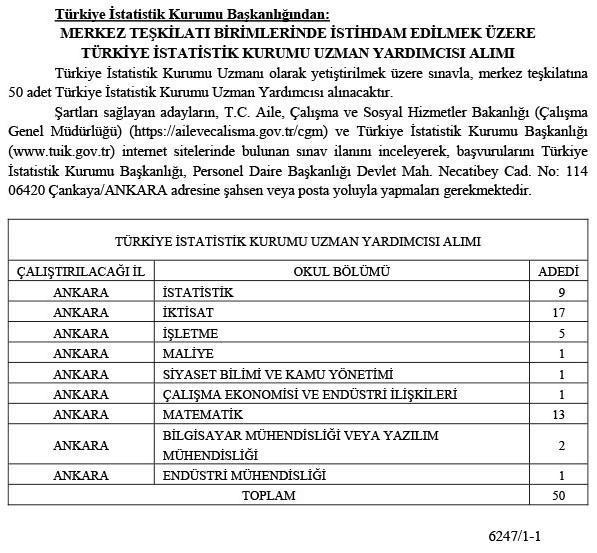 Türkiye İstatistik Kurumu (TÜİK) personel alıyor TÜİK personel alımı başvurusu nasıl yapılır