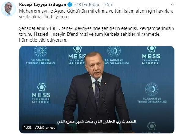 Cumhurbaşkanı Erdoğandan muharrem ayı ve aşure günü paylaşımı