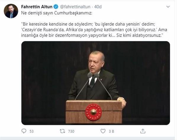 İletişim Başkanı Fahrettin Altun, Erdoğanın Macron ile ilgili yaptığı konuşmayı paylaştı