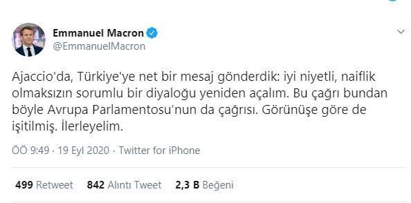 Fransa Cumhurbaşkanı Macrondan Türkçe Doğu Akdeniz mesajı