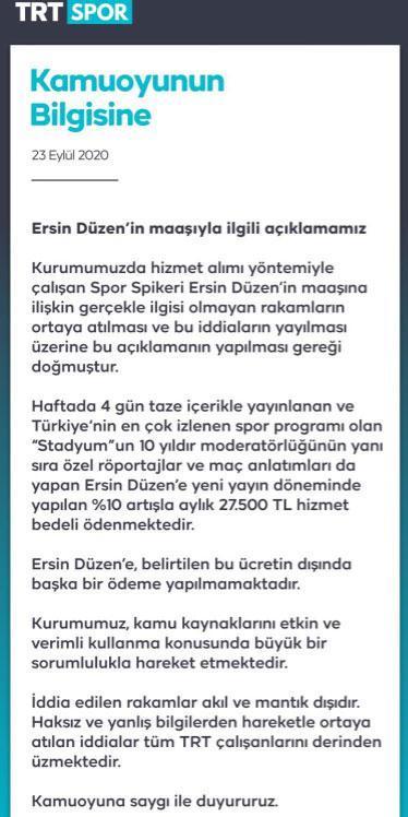 TRT, Ersin Düzenin maaşını açıkladı