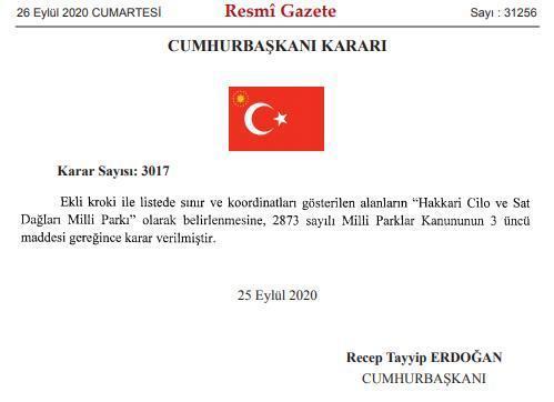 Cumhurbaşkanı Erdoğan imzaladı Cilo Dağı ile ilgili flaş karar