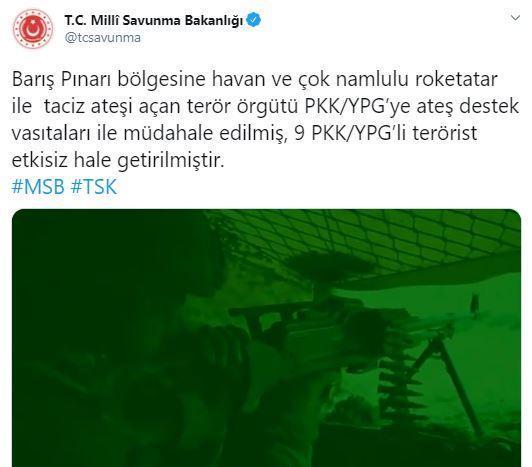 MSB duyurdu 9 PKK/YPG’li terörist etkisiz hale getirildi
