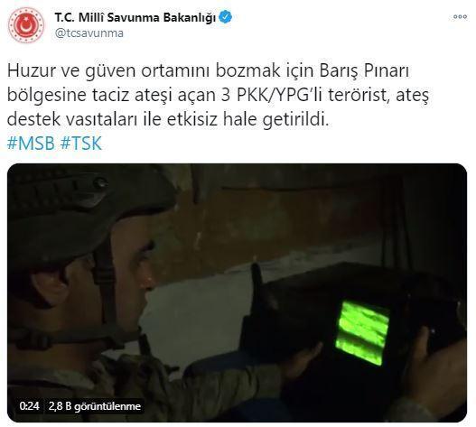 MSB duyurdu 3 PKK/YPG’li terörist etkisiz hale getirildi