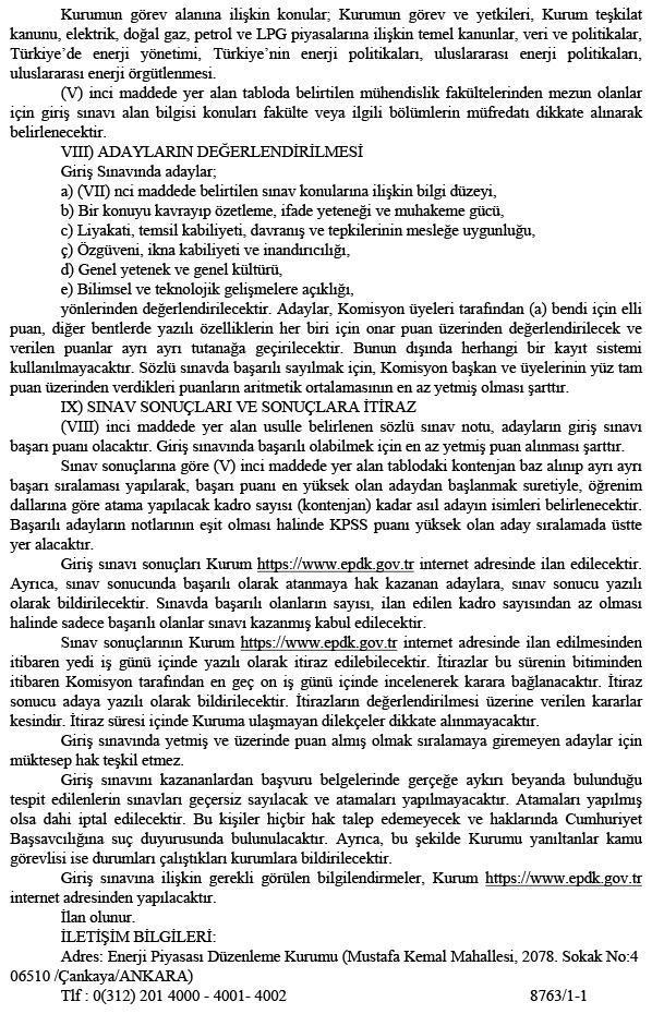 Enerji Piyasası Düzenleme Kurumu (EPDK) 30 personel alacak EPDK personel alımı başvurusu nasıl yapılır