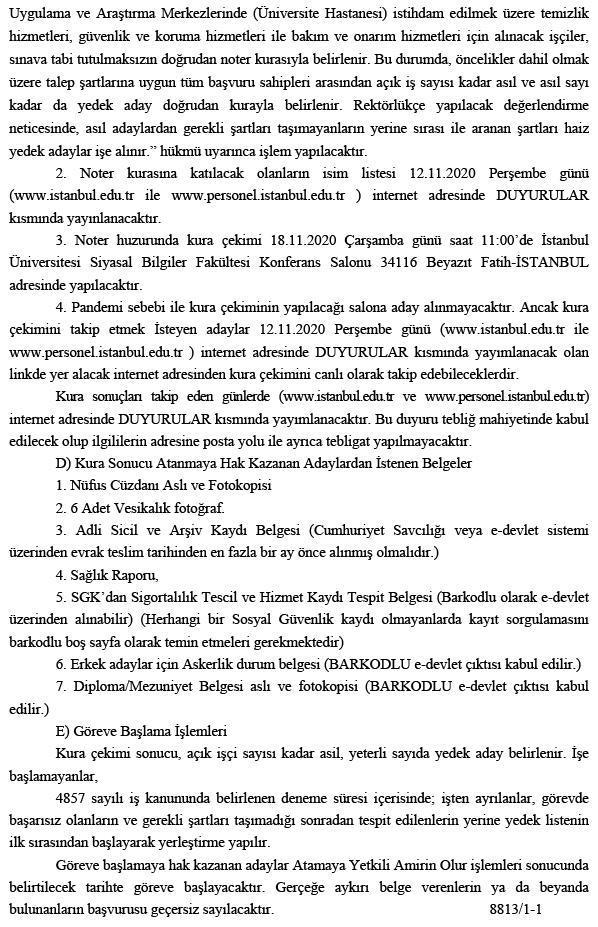 İstanbul Üniversitesi İŞKUR aracılığıyla sürekli işçi alıyor KPSS şartı yok