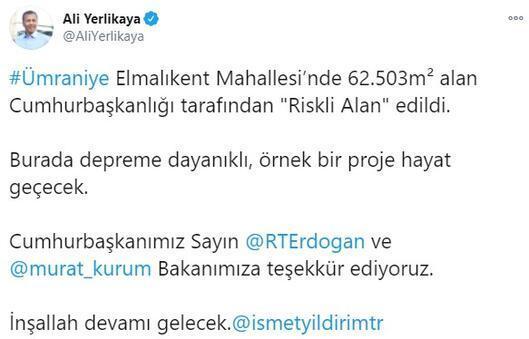 Vali Yerlikayadan riskli alan açıklaması