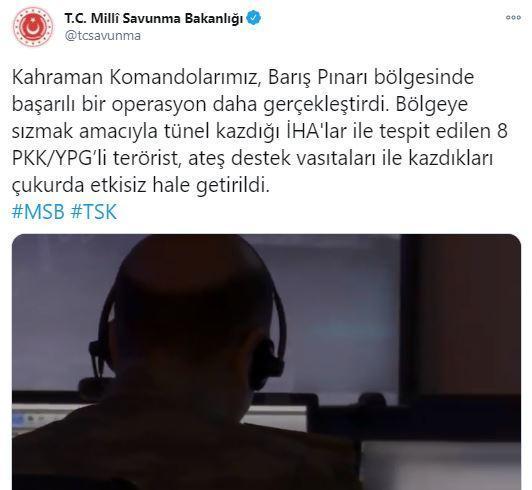 MSB açıkladı 8 PKK/YPG’li terörist kazdıkları çukurda etkisiz hale getirildi