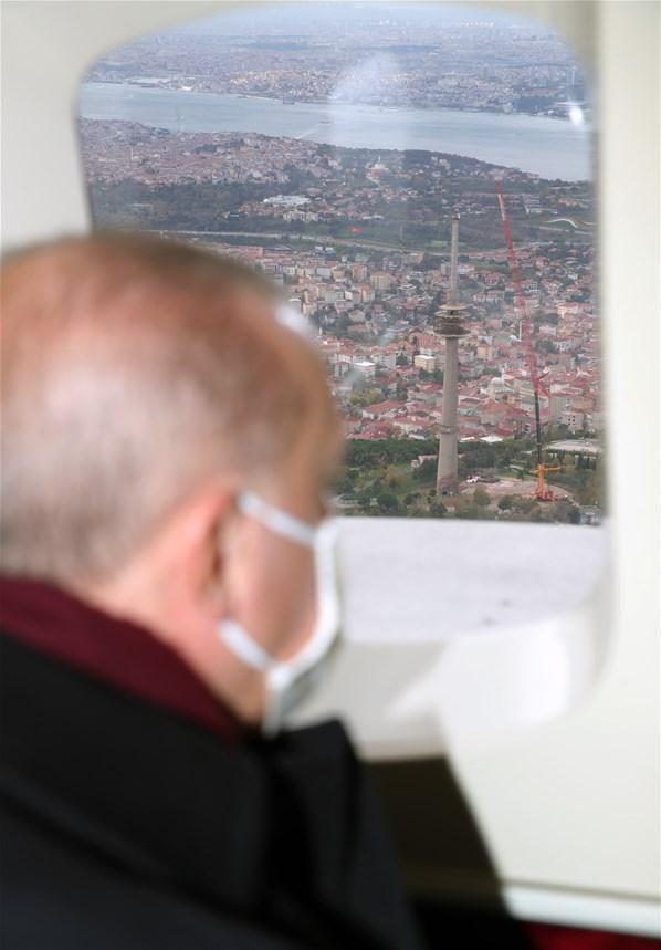 Cumhurbaşkanı Erdoğan Çamlıcada TV kulelerinin kaldırılmasını helikopterle inceledi