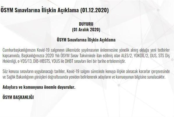 ÖSYM sınavları ertelendi ÖSYM Başkanı Aygün açıkladı