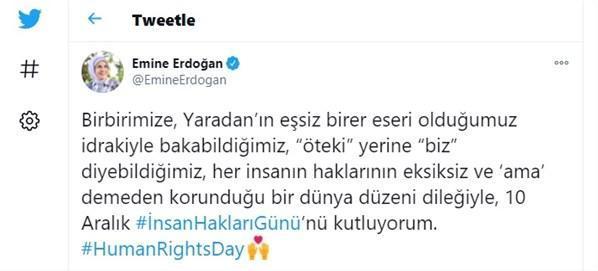 Emine Erdoğandan İnsan Hakları Günü paylaşımı