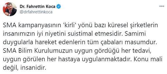 Bakan Kocadan SMA hastaları ile ilgili açıklama