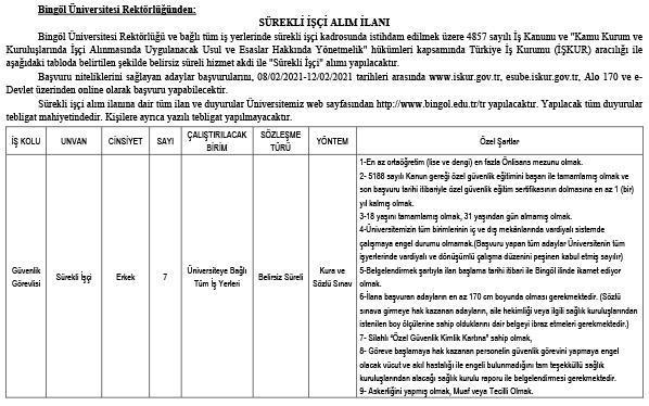 Bingöl Üniversitesi sürekli işçi alıyor İşte başvuru şartları