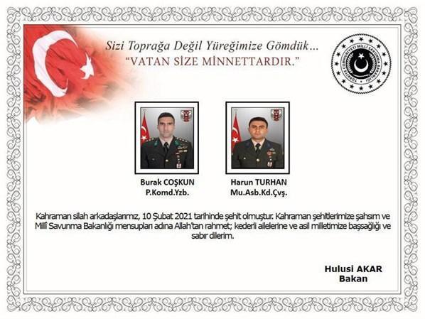 MSB acı haberi duyurdu: 2 asker şehit, 4 asker yaralı