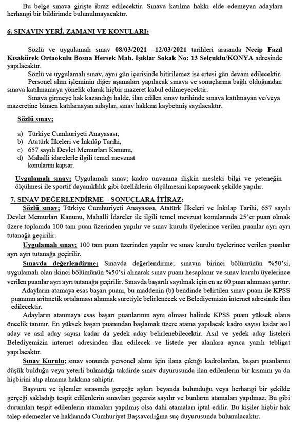 Konya Büyükşehir Belediyesi KPSSden az 65 puanla memur alıyor
