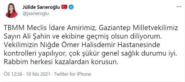 AK Parti Gaziantep Milletvekili Ali Şahin kaza geçirdi