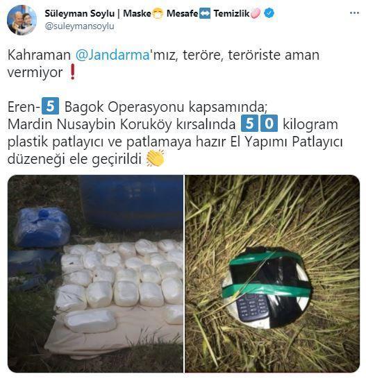 Bakan Soylu açıkladı 50 kilogram plastik patlayıcı ele geçirildi