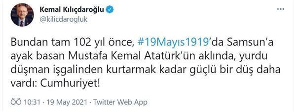 CHP Genel Başkanı Kılıçdaroğlundan 19 Mayıs mesajı