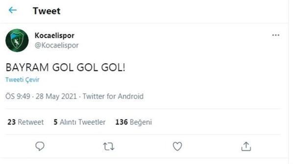 Kocaelispor gol yemek için tweet attı sosyal medya yıkıldı