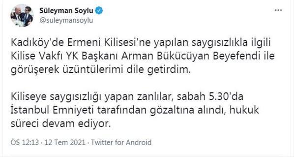 Bakan Soylu: Kiliseye saygısızlık yapan zanlılar gözaltına alındı