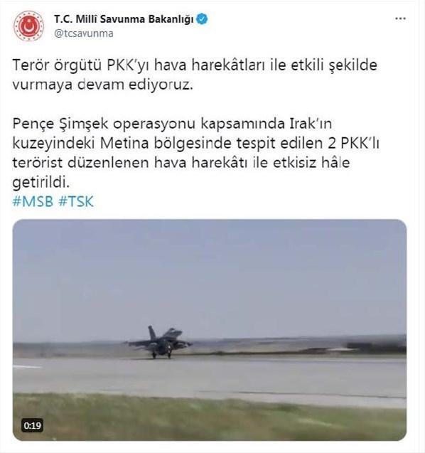 Irakın kuzeyinde 2 PKKlı etkisiz hale getirildi