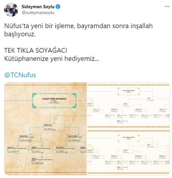 İçişleri Bakanı Süleyman Soylu Kurban Bayramından sonra tek tıkla soyağacı...