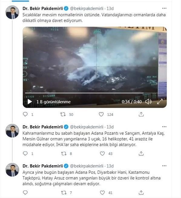 Bakan Pakdemirli: 3 ilde orman yangınlarına müdahale ediliyor