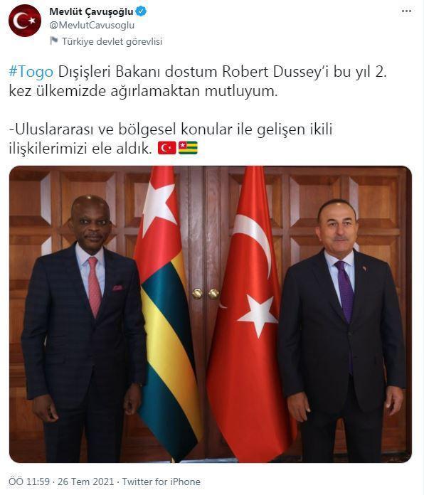 Bakan Çavuşoğlu, Togo Dışişleri Bakanı Dussey ile görüştü