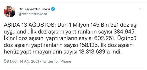 Aşı olmayan kaç kişi var Sağlık Bakanı Koca duyurdu