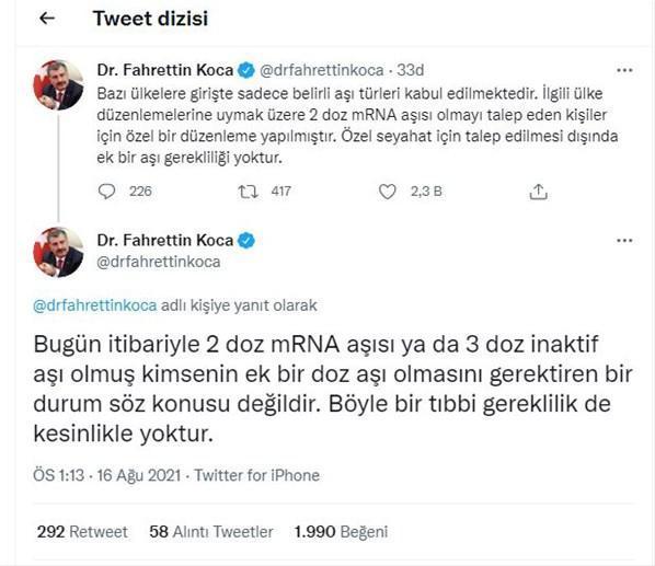 Dördüncü doz aşıyı kimler yaptıracak Sağlık Bakanı Koca açıkladı...