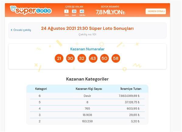 24 Ağustos Süper Loto çekiliş sonuçları belli oldu İşte kazanan numaralar