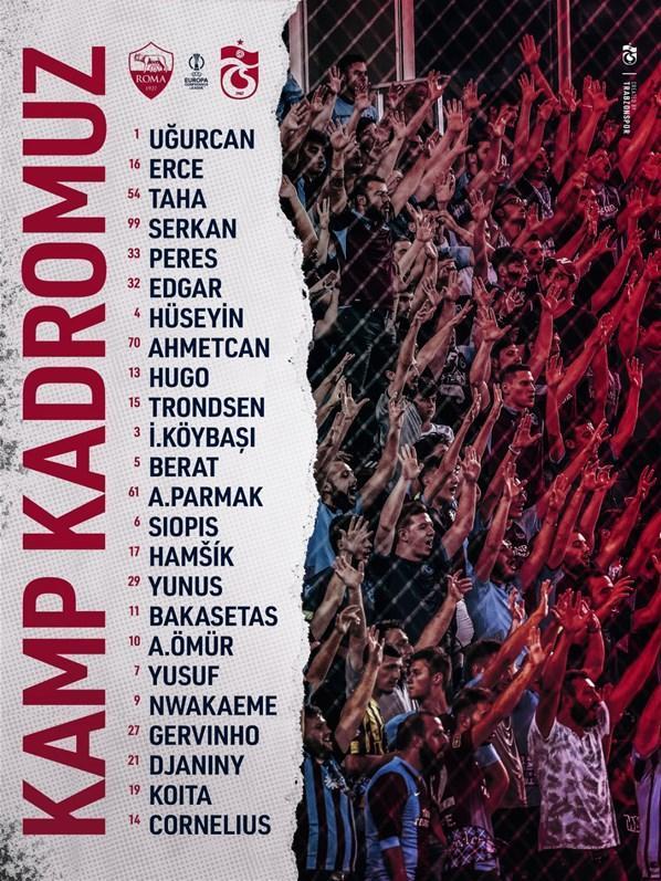 Trabzonsporun Roma kadrosu belli oldu