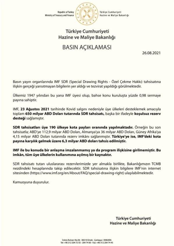 Hazine ve Maliye Bakanlığından IMF açıklaması