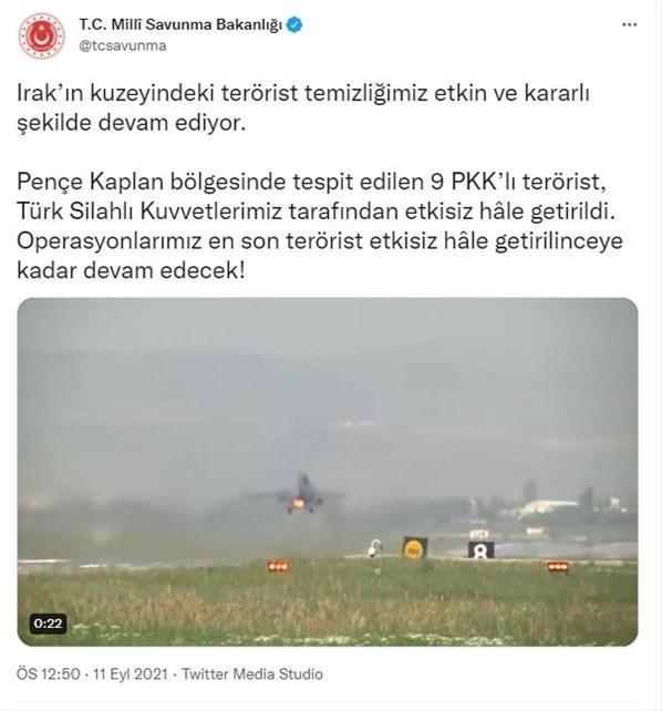 MSB duyurdu Pençe-Kaplanda 9 PKK’lı etkisiz hale getirildi