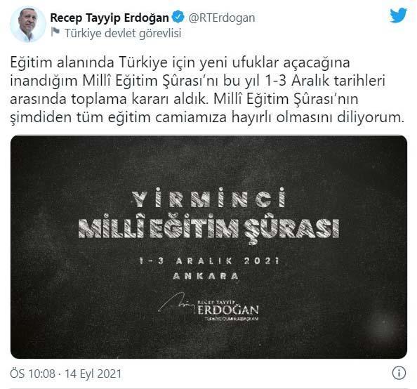 Milli Eğitim Şûrası toplanıyor Tarihi Cumhurbaşkanı Erdoğan duyurdu...