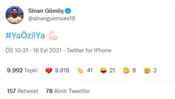 Mesut Özil gol attıktan sonra Sinan Gümüşün paylaşımı olay oldu