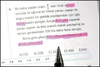 YGSye hazırlık soru kitapçığında şikeli, Azizli garip soru
