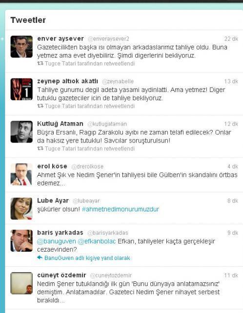 Tahliye sevinci twitterda